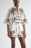 Zimmermann Ascension Leather-trimmed Broderie Anglaise Linen Shirt