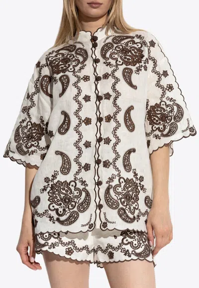ZIMMERMANN ASCENSION EMBROIDERED LINEN SHIRT