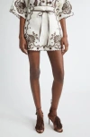 Zimmermann Womens Ivory Chocolate Ascension Embroidered Linen Shorts Xs In Multi