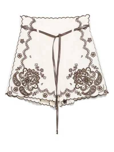ZIMMERMANN 'ASCENSION' EMBROIDERED LINEN SHORTS