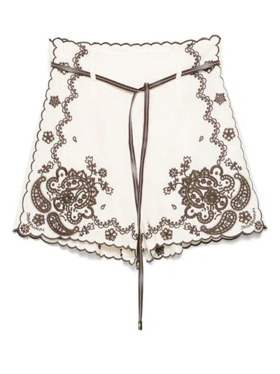 Zimmermann 'ascension' Embroidered Linen Shorts