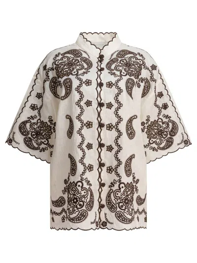 Zimmermann Ascension Leather-trimmed Broderie Anglaise Linen Shirt