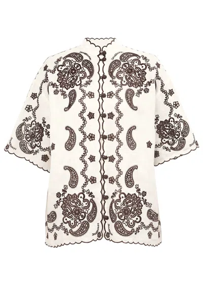 Zimmermann Ascension Embroidered Shirt Ivory Chocolate