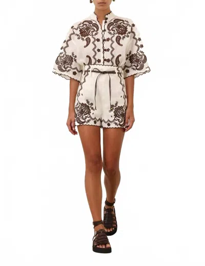 Zimmermann Ascension Embroidered Short Ivory Chocolate In White