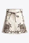 Zimmermann Womens Ivory Chocolate Ascension Embroidered Linen Shorts In White