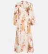 Zimmermann Womens Cream Palm Floral Ascension Plunge Linen Midi Dress