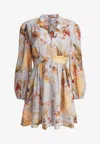 Zimmermann Ascension Linen Plunge Mini Dress In Multi