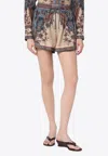 Zimmermann Womens Blue Cream Indienne Ascension Relaxed-fit Silk Shorts Xs