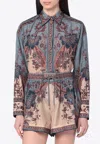 Zimmermann Womens Blue Cream Indienne Ascension Manstyle Graphic-pattern Silk Shirt