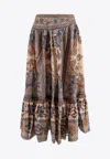 Zimmermann Womens Blue Cream Indienne Ascension Tiered Silk Midi Skirt Xs In Gray
