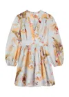 Zimmermann Ascension Light Blue Mini Dress With Flared Skirt And All-over Print In Linen Woman In Neutral