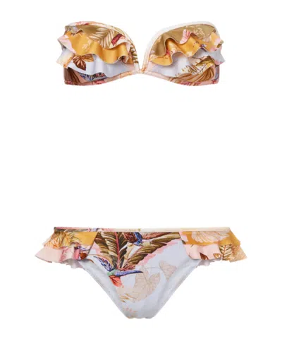Zimmermann Ascension Floral Ruffled Bikini In Brown
