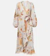 Zimmermann Ascension Lace-trimmed Tiered Printed Cotton-voile Midi Wrap Dress In Multi