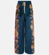 Zimmermann Womens Dark Blue Palm Floral Ascension Relaxed-fit Silk Trousers