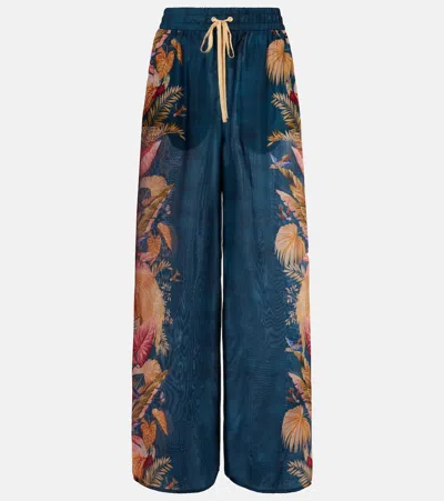 ZIMMERMANN ASCENSION FLORAL SILK WIDE-LEG PANTS