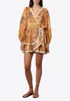Zimmermann Ascension Lace-trimmed Tiered Printed Cotton-voile Mini Wrap Dress