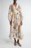 Zimmermann Ascension Lace-trimmed Tiered Printed Cotton-voile Midi Wrap Dress