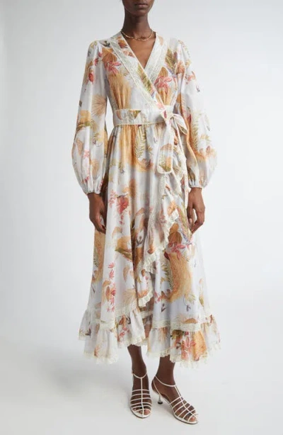 Zimmermann Ascension Frill Lace Trim Floral Long Sleeve Maxi Dress