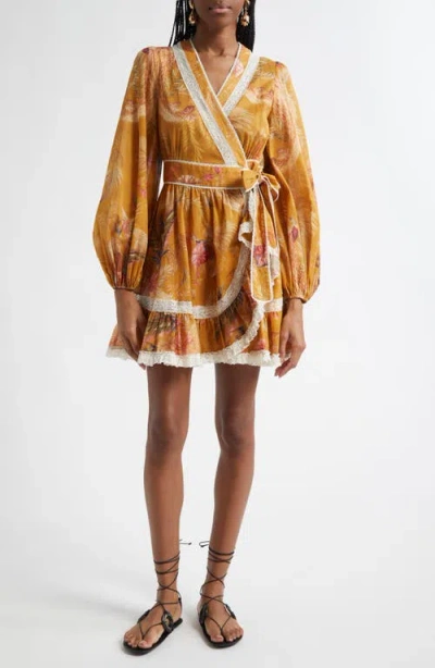 ZIMMERMANN ZIMMERMANN ASCENSION LACE TRIM LONG SLEEVE WRAP DRESS