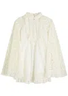 Zimmermann Ascension White Blouse With Lace Panels And Scallop Hem In Ramie Woman In Neutral