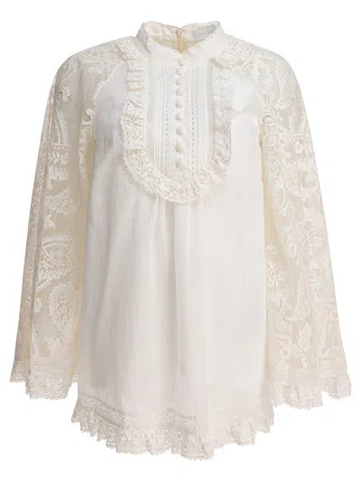 Zimmermann Ascension Lace Yoke Tunic Tops Beige