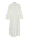 Zimmermann Ascension Lace Yoke White Midi Dress With Lace Embellishment And Stand-up Collar In Ramie Woman In Neutral