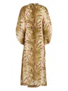 Zimmermann Ascension Brown Dress With Puffed Sleeves And All-over Palm Print In Linen Woman In Multi
