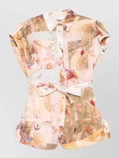 Zimmermann Ascension Linen Belted Playsuit Shorts