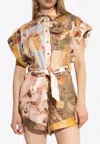 Zimmermann Ascension Linen Cream Mini Jumpsuit In Multi