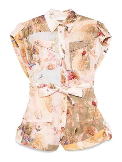 Zimmermann Ascension Cuffed Playsuit Spliced In Multi