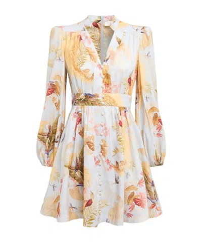 Zimmermann Ascension Linen Plunge Mini Dress In White