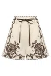 Zimmermann Womens Ivory Chocolate Ascension Embroidered Linen Shorts Xs