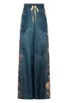 Zimmermann Flowing Floral Print Wide Trousers With Elasticated Waist In Blue