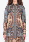 Zimmermann Womens Blue Cream Indienne Ascension Manstyle Graphic-pattern Silk Shirt