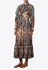 Zimmermann Womens Blue Cream Indienne Ascension Tiered Silk Midi Skirt Xs In Multi