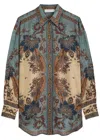 Zimmermann Womens Blue Cream Indienne Ascension Manstyle Graphic-pattern Silk Shirt