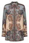 Zimmermann Ascension Manstyle Printed Silk Shirt In Blue