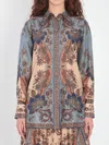 Zimmermann Womens Blue Cream Indienne Ascension Manstyle Graphic-pattern Silk Shirt