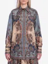 Zimmermann Womens Blue Cream Indienne Ascension Manstyle Graphic-pattern Silk Shirt