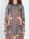 Zimmermann Womens Blue Cream Indienne Ascension Manstyle Graphic-pattern Silk Shirt
