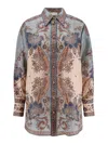 Zimmermann Womens Blue Cream Indienne Ascension Manstyle Graphic-pattern Silk Shirt