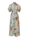 Zimmermann Women Aqua Palm Floral Habotai Silk Ascension Maxi Dress In Blue