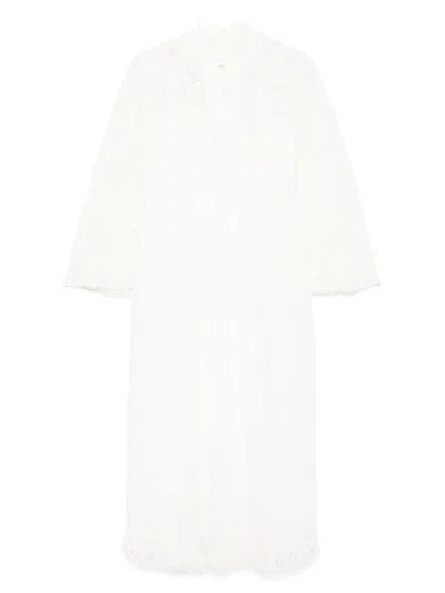 Zimmermann Ascension Lace Trim Tie Waist Midi Dress In White