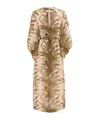 Zimmermann Ascension Brown Dress With Puffed Sleeves And All-over Palm Print In Linen Woman In Multi