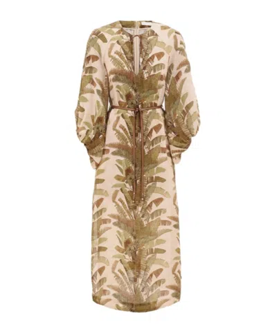Zimmermann Ascension Linen Midi Dress In Multi