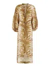 Zimmermann Ascension Brown Dress With Puffed Sleeves And All-over Palm Print In Linen Woman In Multi