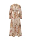 Zimmermann Womens Cream Palm Floral Ascension Plunge Linen Midi Dress In Multi