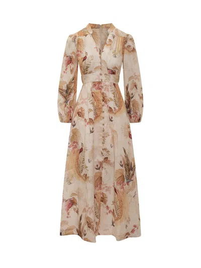 Zimmermann Ascension Plunge Midi Dress In Neutral