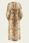 Zimmermann Ascension Brown Dress With Puffed Sleeves And All-over Palm Print In Linen Woman In Multi