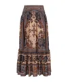 Zimmermann Womens Blue Cream Indienne Ascension Tiered Silk Midi Skirt Xs